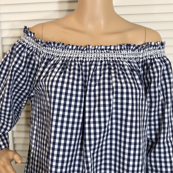 Madewell Smocked Gingham Off-the-Shoulder Top XL - Picture 5 of 15